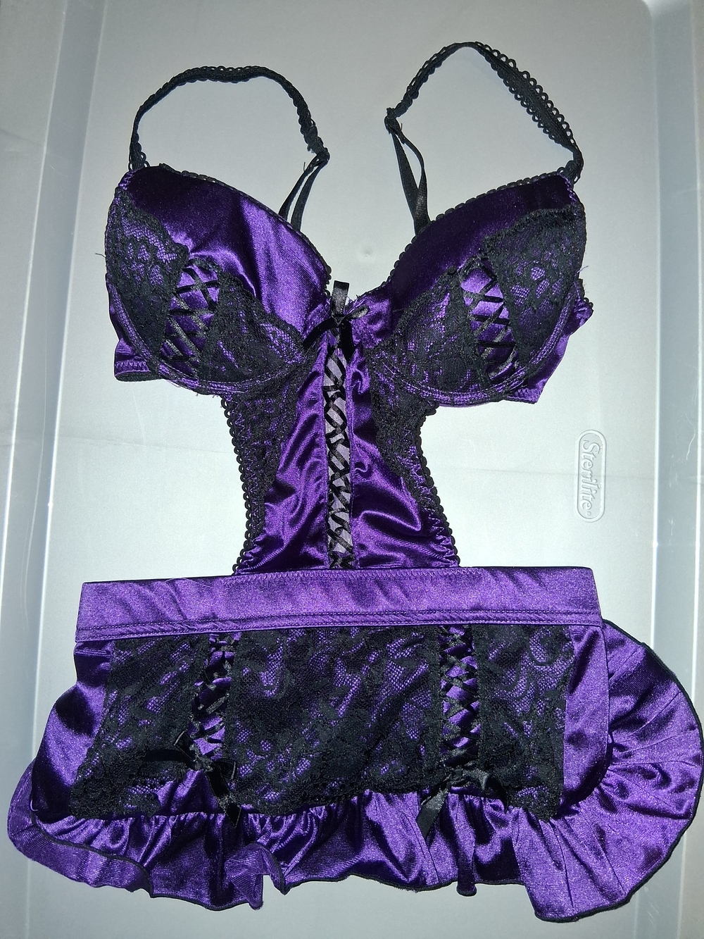 Native Intimates Maid Outfit Lingerie Size 34B Padded With Wires Purple/Black
